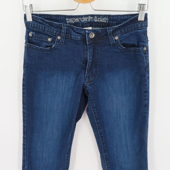 Paper Denim & Cloth Womens 4/27 Dark Blue Button Flap Pocket Flare Denim Jeans - Picture 2 of 11